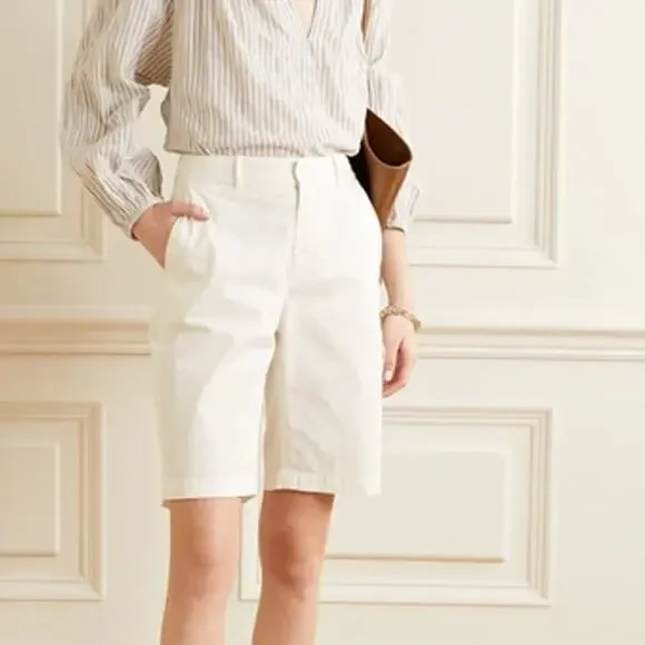 Nili Lotan Size 2 Granada Bermuda Shorts White Stretch Cotton Twill - Picture 2 of 9